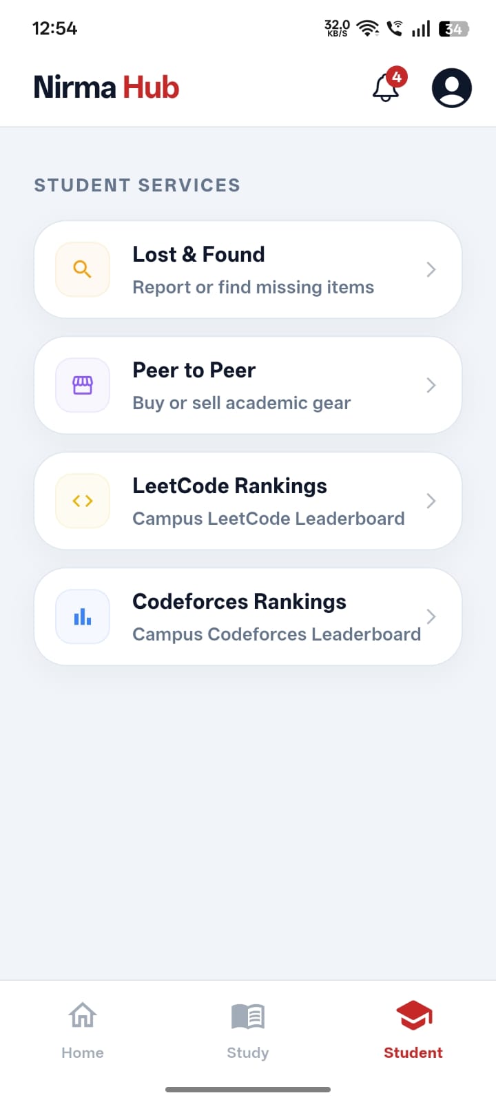 Nirma Hub App Screen 2